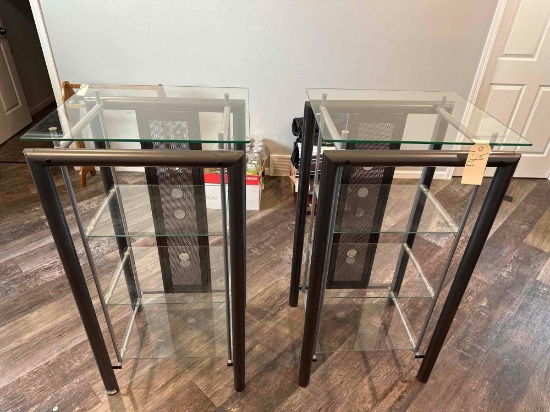 2 metal display units with glass shelves ...
