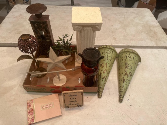 Various decor items, ceramic column pedestal, & new guest book NO SHIPPING AVAILABLE!