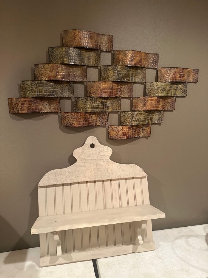 24 inch wood shelf and metal wall art NO SHIPPING AVAILABLE!