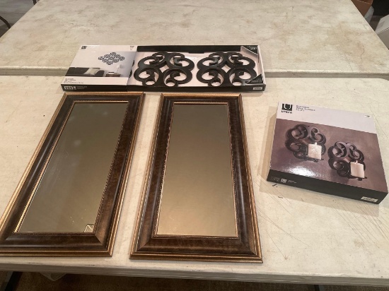 Two 12" x 24" mirrors and wall decor NO SHIPPING AVAILABLE!