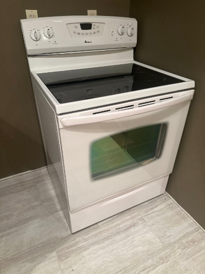 Amana glass-top electric stove/oven in mint condition. Purchased new in 2008, but...not used the las