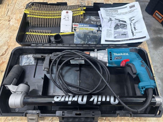 Milwaukee model FS2300M1 Electric Quick Drive with case, and various 3 inch torque head screws.