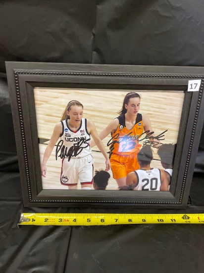 Caitlin Clark and Paige Bueckers Autograhed Glass Framed Picture 12'' x 10''