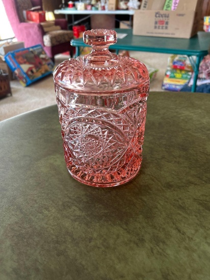 Pink Imperial Lead Glass Hobstar Canister...Shipping ...