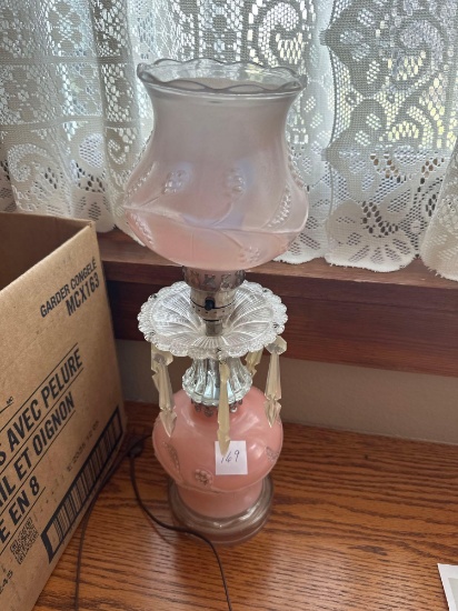 Victorian pink frosted electric lamp. Shipping