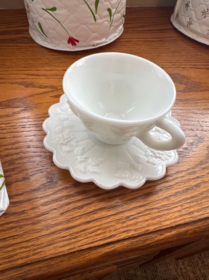 West Moreland tea cup and saucer, vintage, grape and leaf design, 12 placesetting, but only 11 cups.