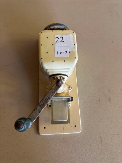 1930's/40's wall mounted coffee grinder with the measuring dispenser glass cup and another of the