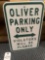 Metal Oliver parking sign