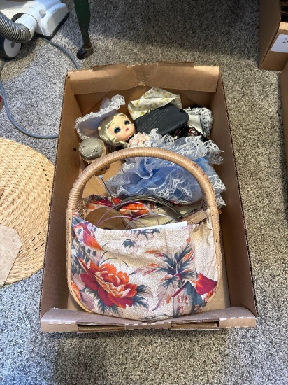 Sewing/knitting supplies, wicker basket.......Shipping