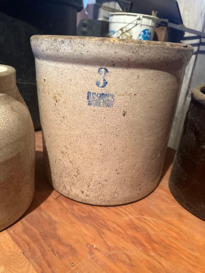 Ruckels 3 gallon crock, Stoneware 1870 1 gallon preserve crock jar, brown crock.*Shipping