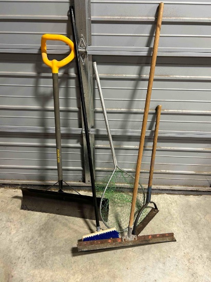 snow shovel, fishing net, squeegee, brush