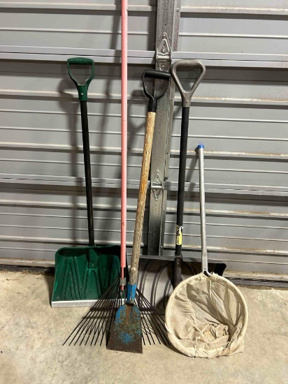 snow shovels, leaf rake, ice pick, net ...