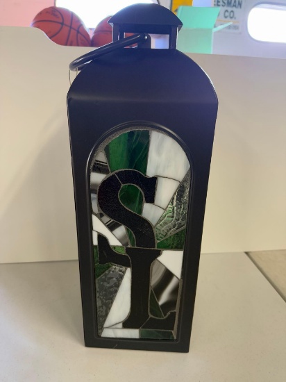 Stained Glass Storm Lake Lantern by Karen Hixon - Carriage House Glass, 18" Tall