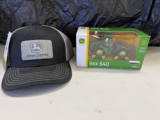 John Deere 1/64th Scale 9RX 640 Tractor -NIB and John Deere Hat