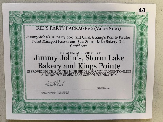 Kid's Party Package