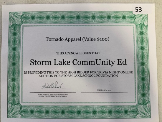 Tornado Apparel Gift Certificate