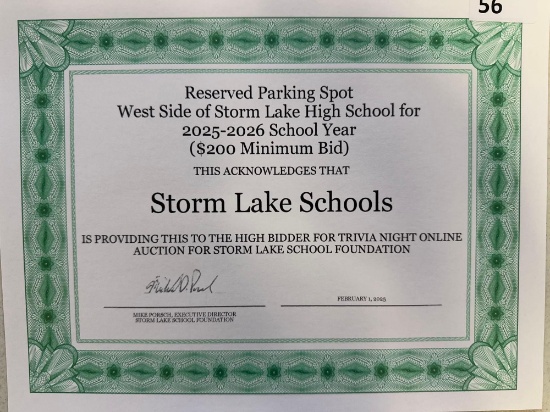 Reserve Parking Spot West Side of High School for 2025-26 School Year