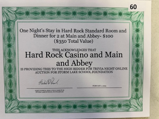 Hard Rock Casino Package and Dinner