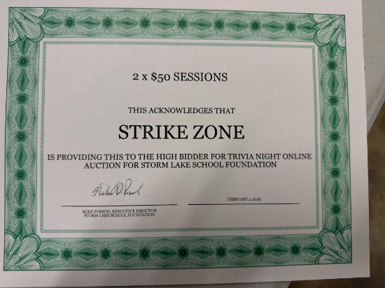 Strike Zone of Storm Lake 2 x $50 sessions