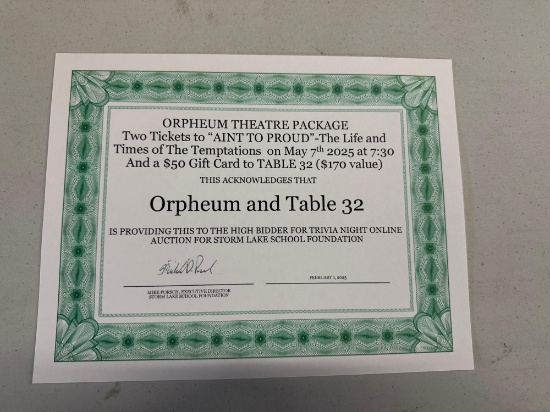 Orpheum Theatre Package
