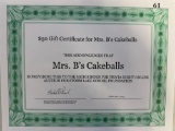 Mrs. B's Cakeballs Certificate