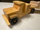 Handcrafted wood semi tractor and flatbed
