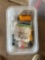 Misc. medical supplies, needles, gauze, syringes, balling gun, castration tools