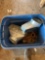 box of flat sewer rod, duct pieces, scrap iron