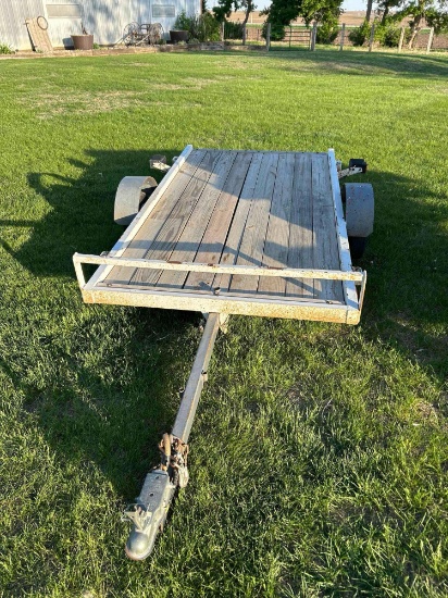 Single axle utility trailer, wood plank floor, 2" ball safety chains