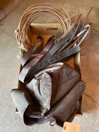 Lariat, leather halter, saddle bag Shipping