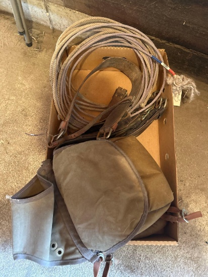 Lariat, leather halter, saddle bag Shipping