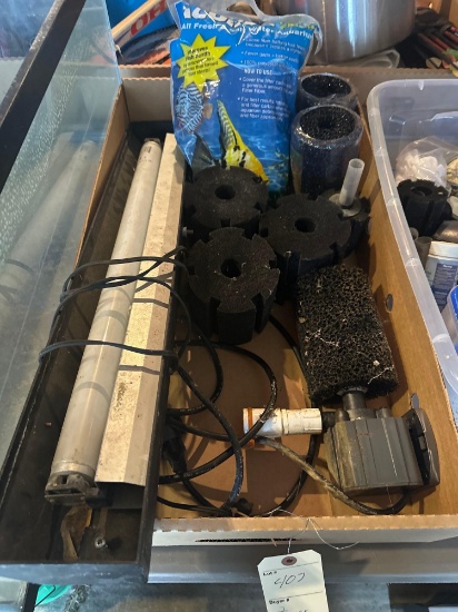 Assorted aquarium lights, supplies and treatment