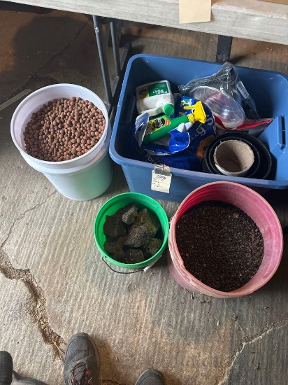 Clay plant starter, garden supplies, heat lamps, aquarium rocks