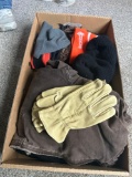 Assorted hats and gloves, Saunders neck adjuster, etc