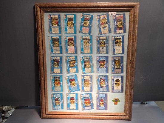 Collection of NFL Super Bowl Tickets in Glass Frame- 18 1/2 w x 22 1/2 T