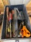 Assorted wrenches and screwdrivers, scissors, etc.
