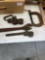 C clamps, Crescent wrench, monkey wrench, ball peen hammer head.