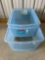 Assorted plastic stow away totes