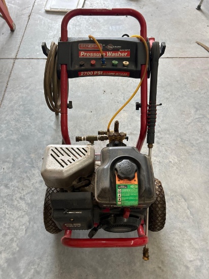 General by Briggs and Stratton Model G27H power washer, 2700 psi, wand and extra nozzles.