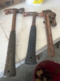 Claw hammers, pipe wrench, pinchers, crowbar, etc.
