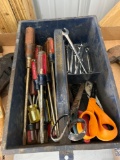 Assorted wrenches and screwdrivers, scissors, etc.