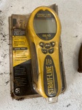 Strait Line sonic laser tape (New), c-clamps, rechargeable light, levels, hole saw blades, hack saw,