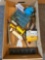 Box of assorted screws, nails, electrical supplies