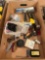 Box of assorted screws, nails, razor blades, etc