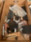 Box of assorted tools, sawzall blades, crescent wrench, wrench holders, etc