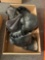 Box of hard hats, bike seats