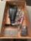 Box of assorted tool kits, sockets, wrench holders, angle impact driver, crescent wrenches