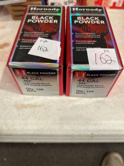 2 boxes of 100 Hornady black powder .44 cal muzzleloader balls