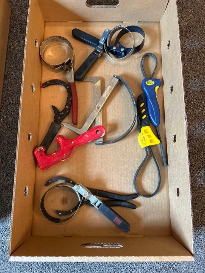Box of assorted filter wrenches