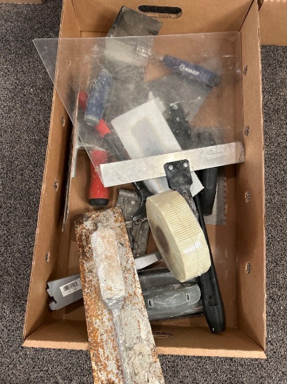 Box of assorted painting and dry wall supplies